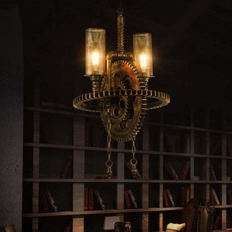 Vintage Industrial Iron Gear Chandelier