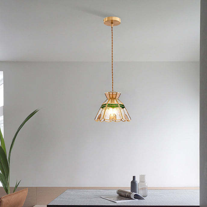 Vintage Bell Brass Glass Pendant Light