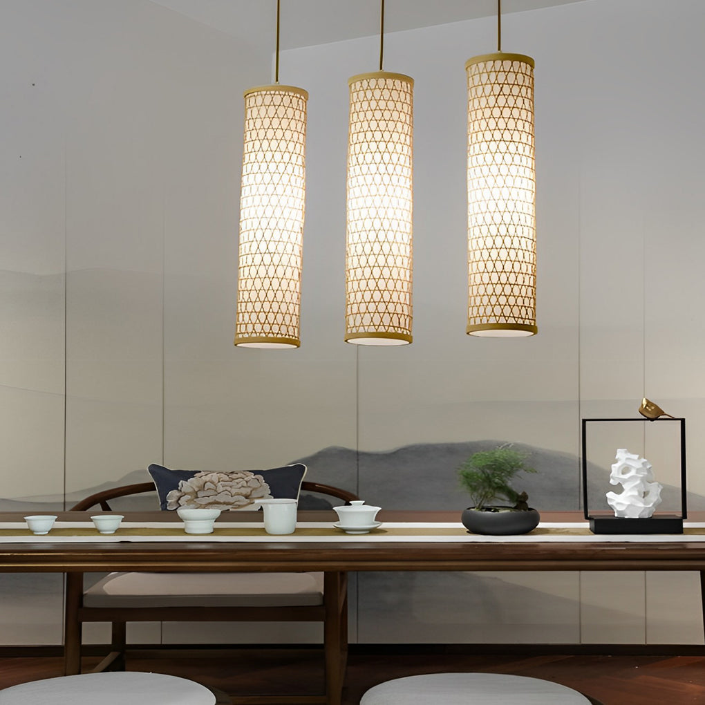 30" Thin Cluster Cylinder Farmhouse Bamboo Pendant Light