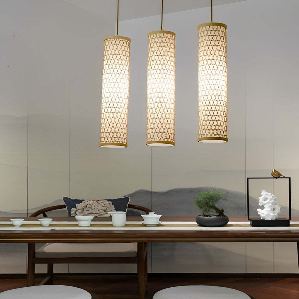 30" Thin Cluster Cylinder Farmhouse Bamboo Pendant Light