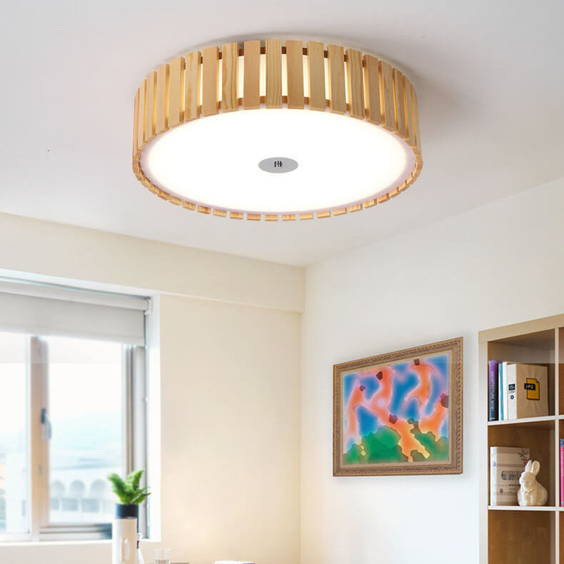 Modern Wooden Cylindrical Flush Mount Light