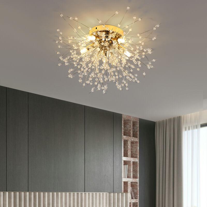 Lighom creative dandelion semi-flush crystal semi-flush mount light — Brushed Gold / 5-Light / 220V-240V (UK/AU)