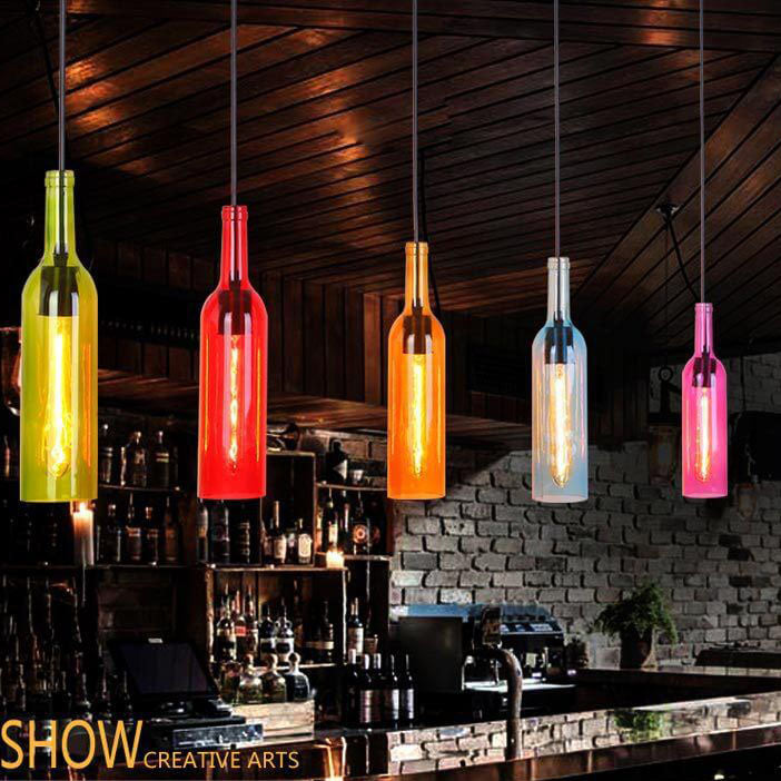 Antique Glass Wine Bottle Pendant Light