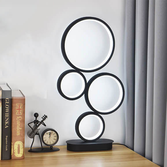 Minimalist 4-Ring LED Table Lamp — Dimmer Switch / Warm Light (3000K) / White