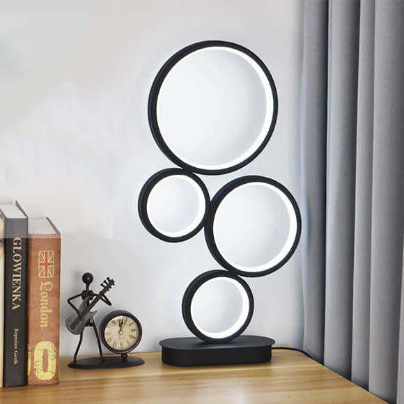 Minimalist 4-Ring LED Table Lamp — Dimmer Switch / Warm Light (3000K) / White