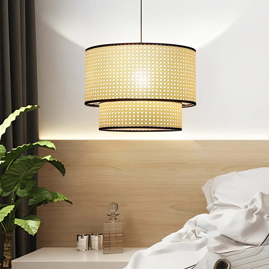 Farmhouse Round Bamboo Kitchen Dining Pendant Light