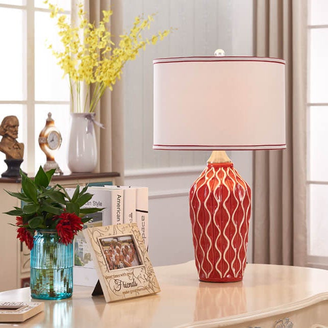 Modern Fabric Ice Cracked Ceramic Table Lamp — Push Button Switches / Blue / 110V-120V For US/CA