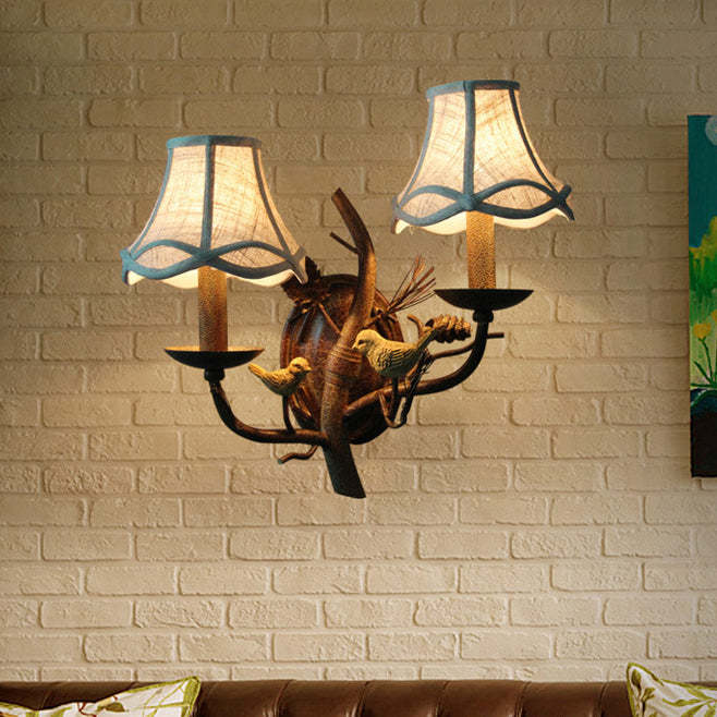 Vintage Fabric Bird Pinecone Resin Sconce