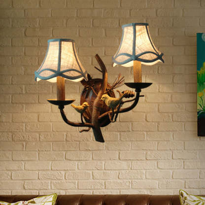 Vintage Fabric Bird Pinecone Resin Sconce
