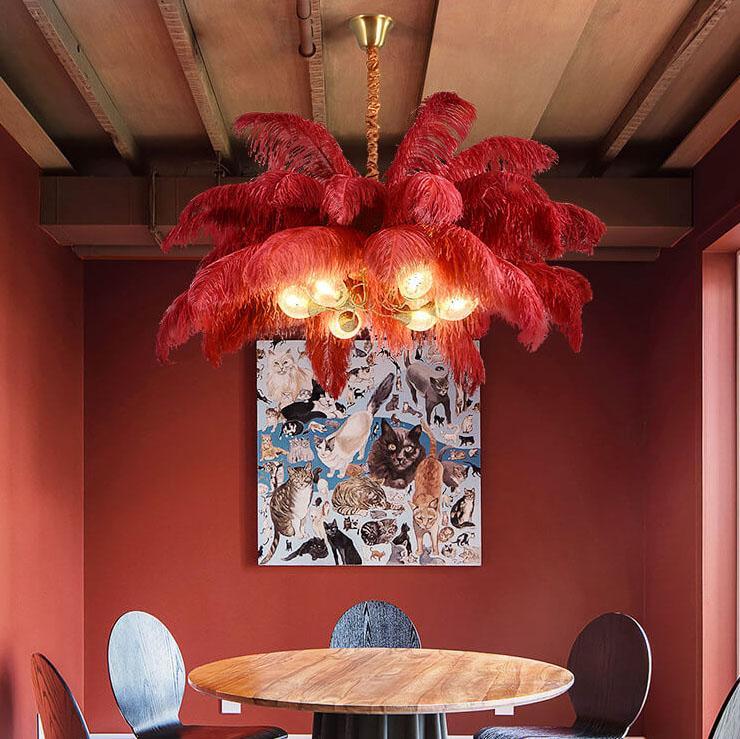 Modern Ostrich Feather Brass Chandelier — White / 220V-240V For UK/AU