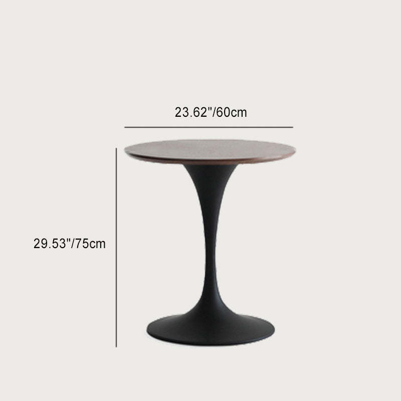 Minimalist Round Slate Wood Coffee Table — Black