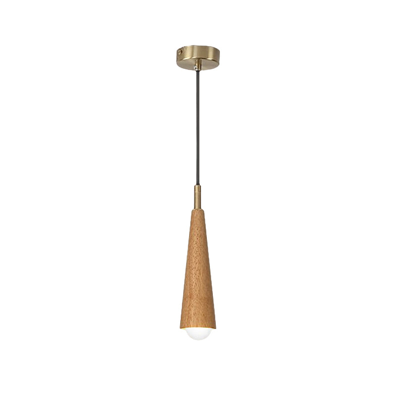 Wood Cone Three-Step Dimming Copper LED Modern Pendant Light