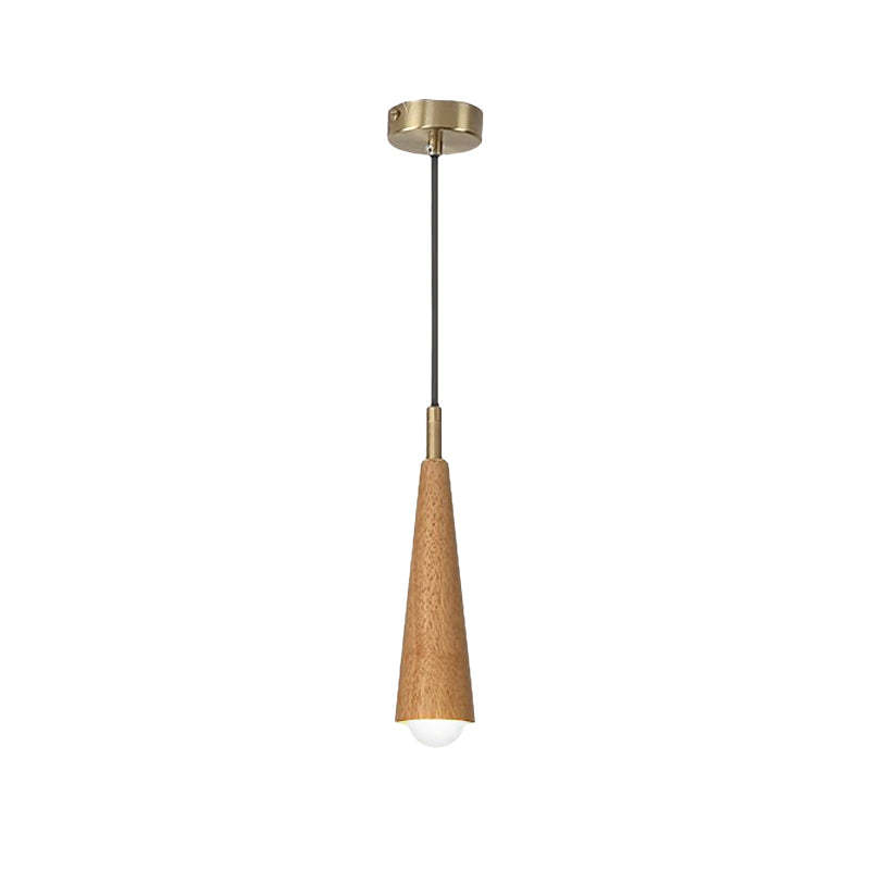 Wood Cone Three-Step Dimming Copper LED Modern Pendant Light