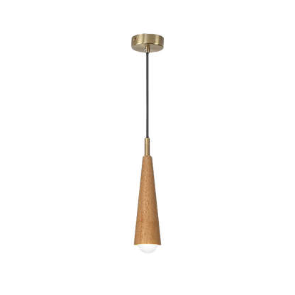 Wood Cone Three-Step Dimming Copper LED Modern Pendant Light