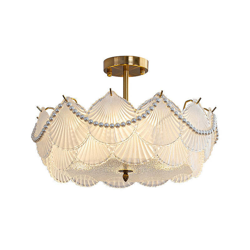 Round Glass Piece Seashells Three Step Dimming LED French Style Chandelier-Lighom