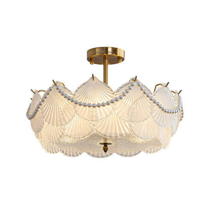 Round Glass Piece Seashells Three Step Dimming LED French Style Chandelier-Lighom