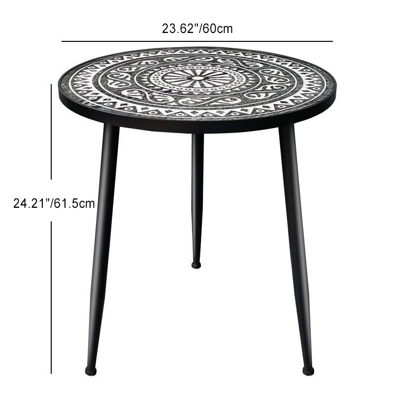 Contemporary Patterned Wood Iron Coffee Table — Black