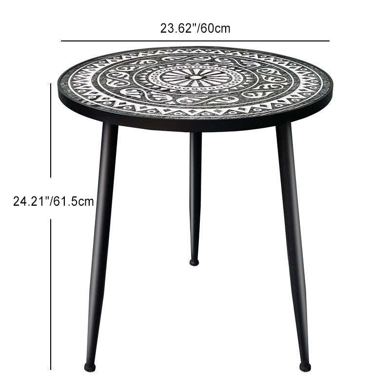 Contemporary Patterned Wood Iron Coffee Table — Black
