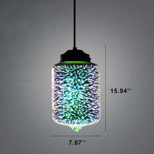 Modern 3D Stained Fireworks Glass Jar Pendant