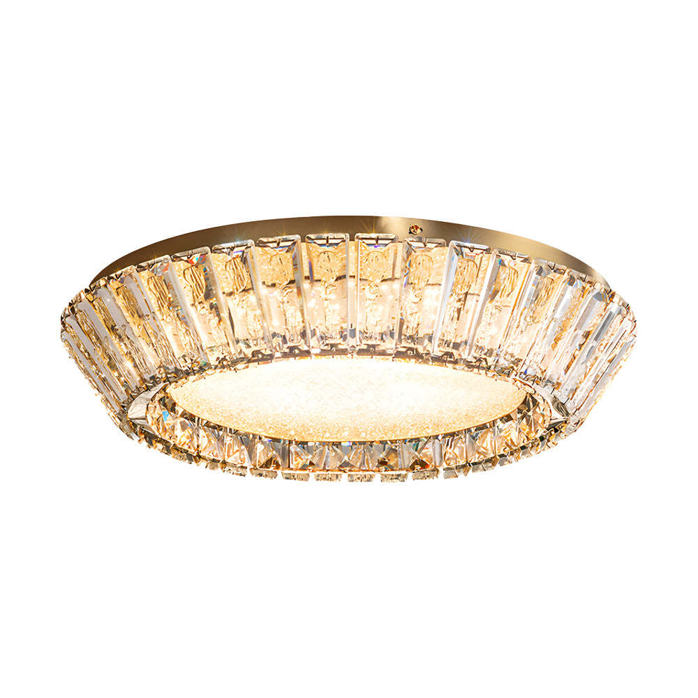 Quicksand Drum Crystal Titanium Gold Flush Mount Chandelier