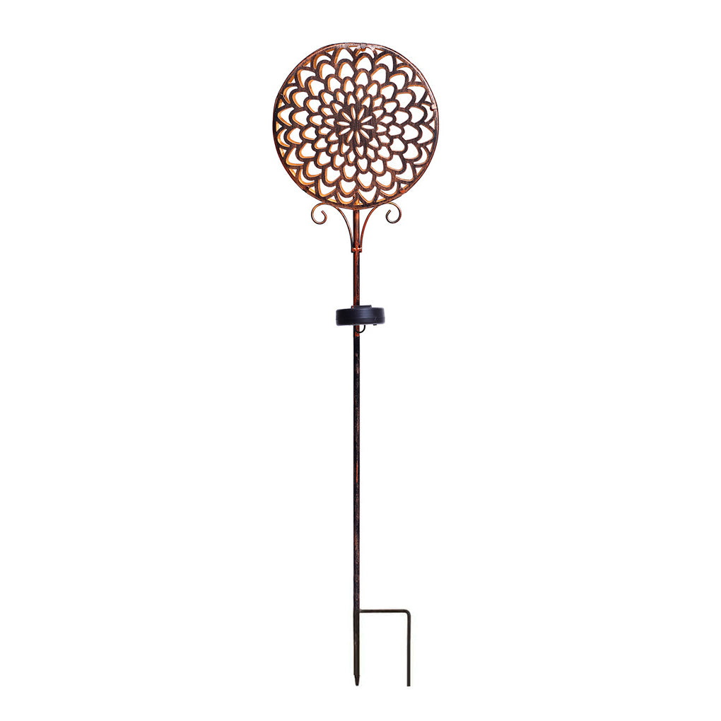 Round Iron Hollow Projection Flowers Screen Waterproof Solar Ground Lights-Lighom