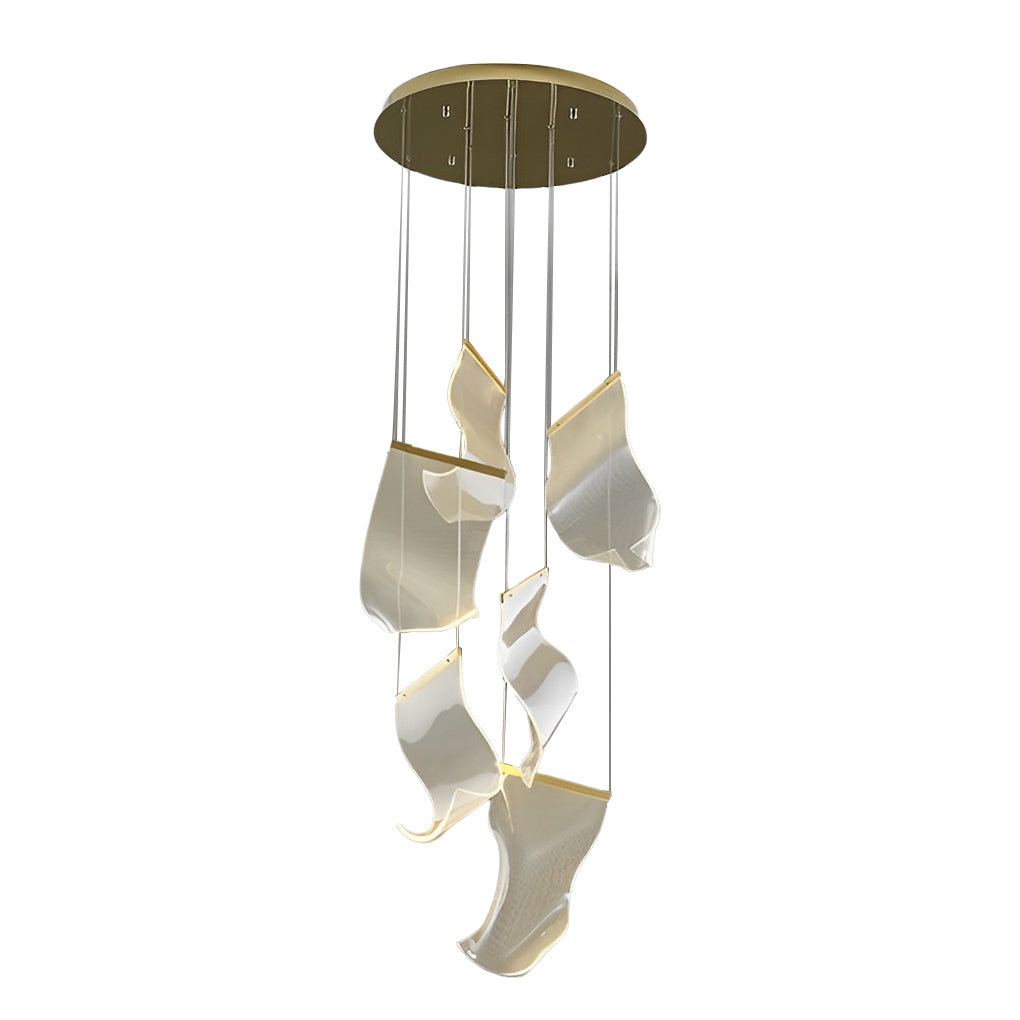Modern irregular curled gold acrylic chandeliers, Lighom — 50" Dia / Dimmable with Remote / 28-Light
