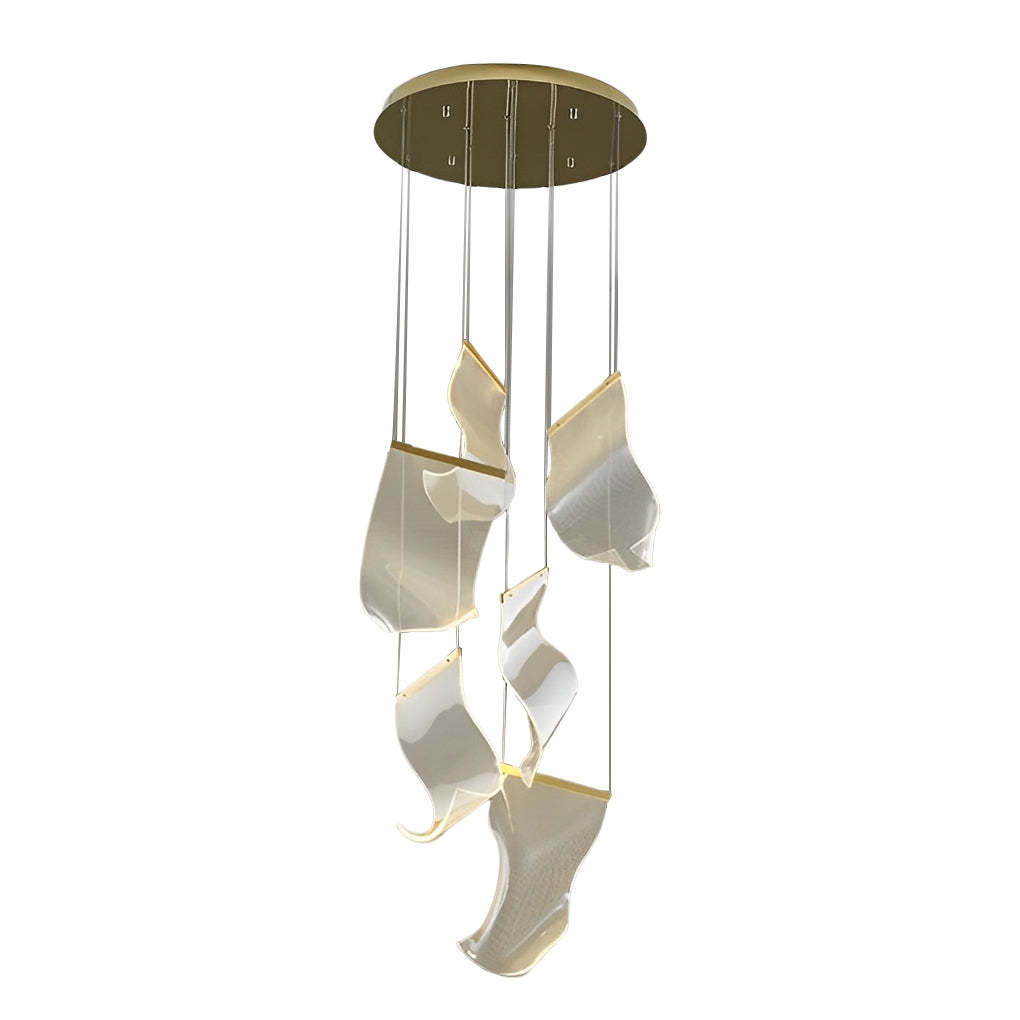 Modern irregular curled gold acrylic chandeliers, Lighom — 50" Dia / Dimmable with Remote / 28-Light