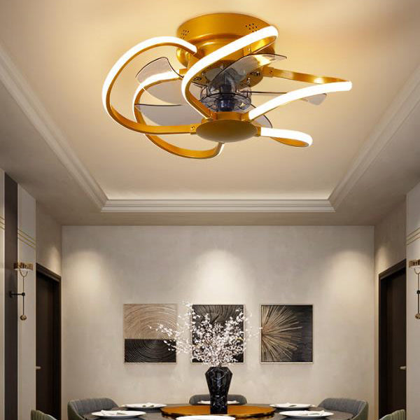 Modern Cage LED Semi-Flush Ceiling Fan Light