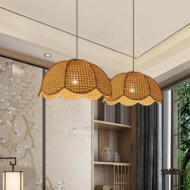 Nordic Rattan Scallop Dome Pendant Light