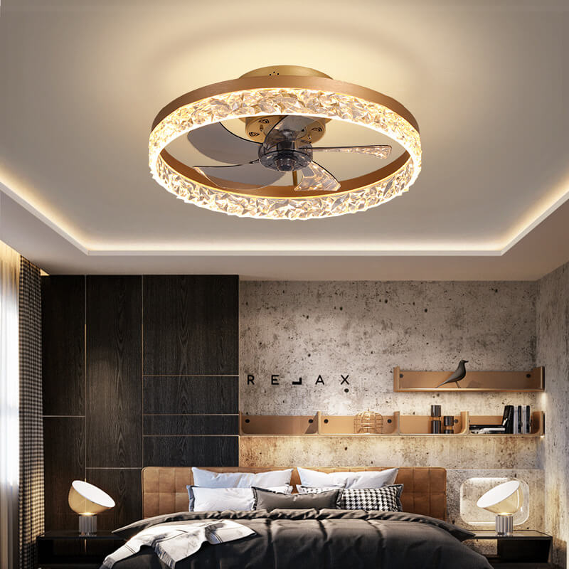 Modern ring circle black ceiling fans in acrylic — Brushed Gold / 220V-240V (UK/AU