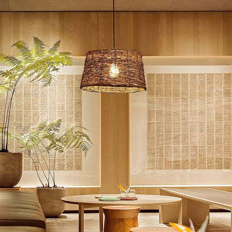 Retro Rattan Woven Dome Pendant Light