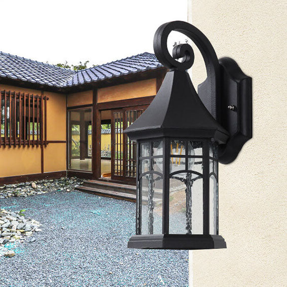 Vintage lantern wall sconces in glass — Matte Black / 220V-240V (UK/AU)