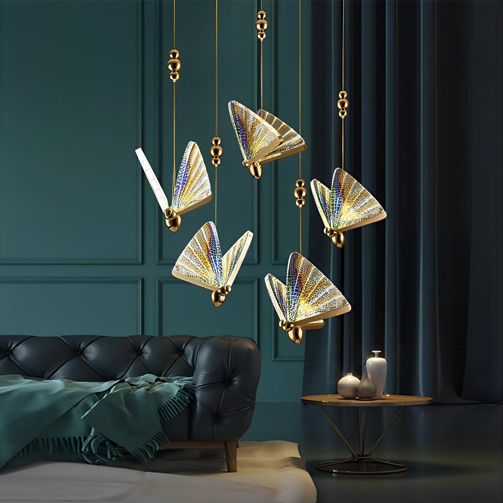 Butterfly Shape Multi-Color Metal Acrylic Design Pendant Lighting LED Ceiling Light-Lighom