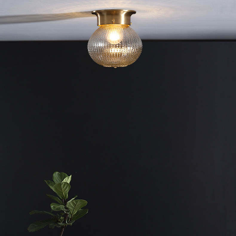 Vintage Copper Glass Round Ceiling Light — B / 220V-240V For UK/AU