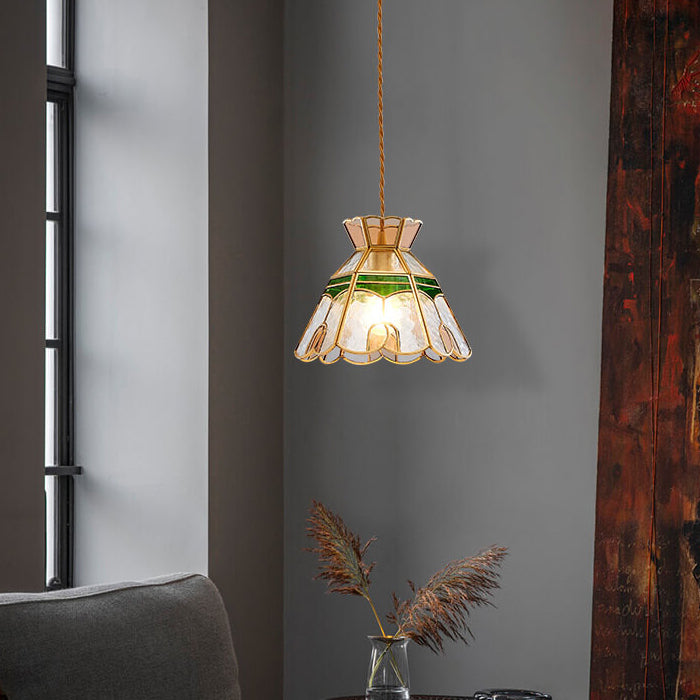 Vintage Bell Brass Glass Pendant Light