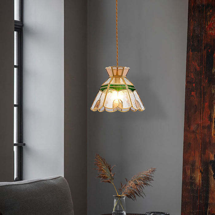 Vintage Bell Brass Glass Pendant Light