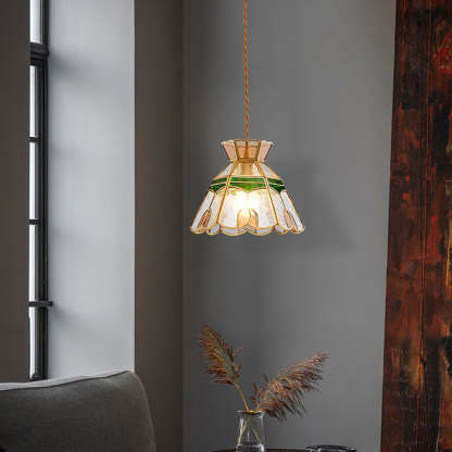 Vintage Bell Brass Glass Pendant Light
