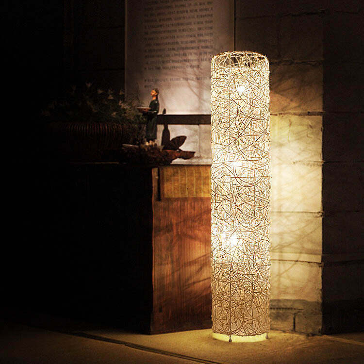 Minimalist Rattan Weaving Column 3-Light Floor Lamp