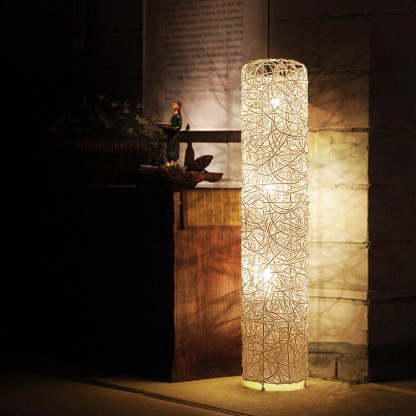 Minimalist Rattan Weaving Column 3-Light Floor Lamp