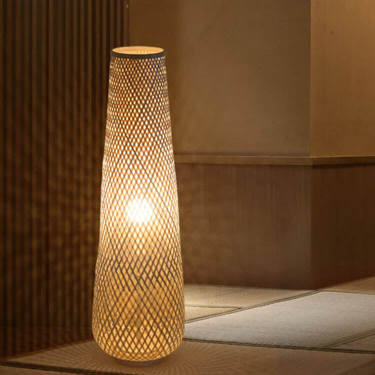 Modern Bamboo Weaving Column LED Floor Lamp