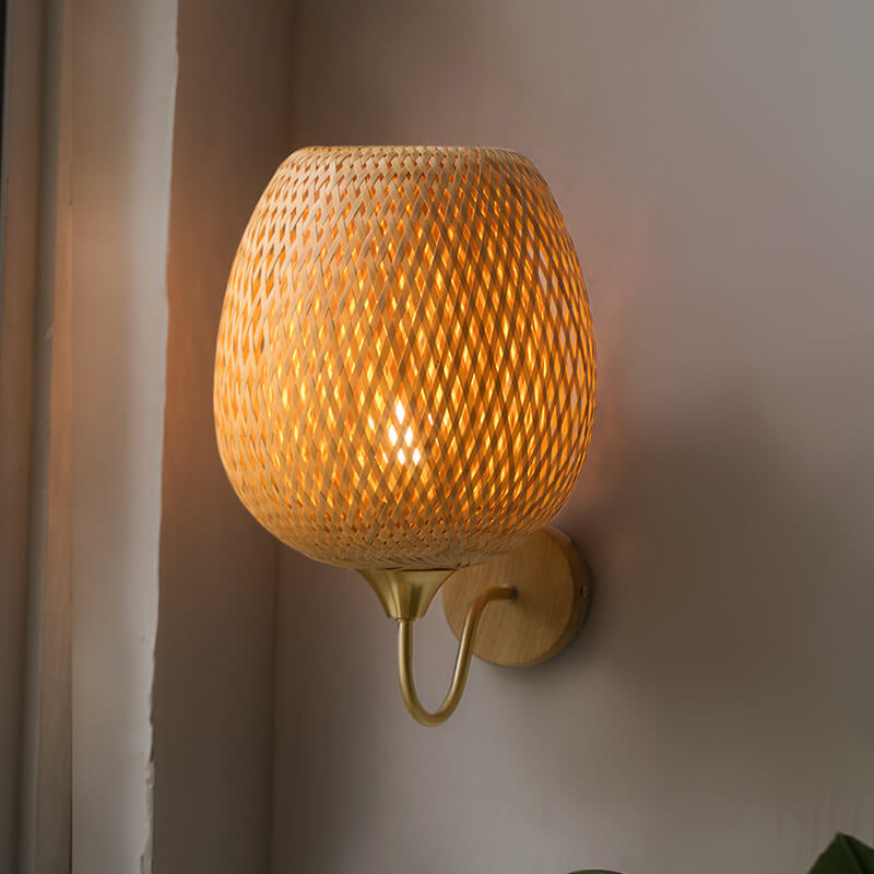 Modern Bamboo Weaving Round Wall Sconce