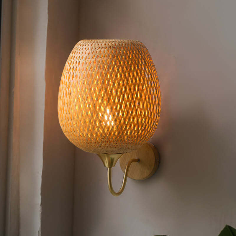 Modern Bamboo Weaving Round Wall Sconce