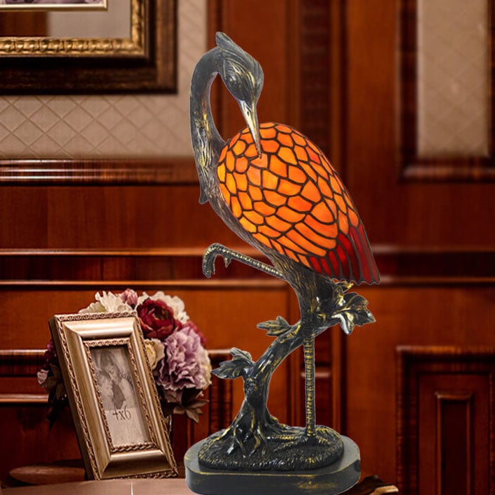 Vintage Tiffany Crane Stained Glass Table Lamp — 110V-120V For US/CA / Female cranes
