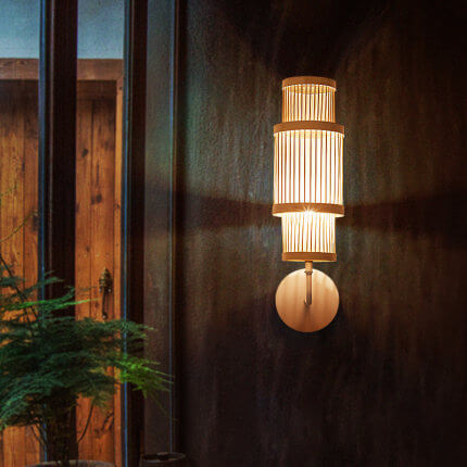 Modern Bamboo Woven Cylindrical Wall Sconce