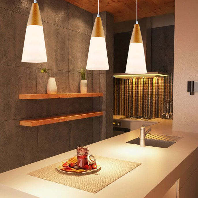 Nordic Wood Grain Glass Cone Pendant