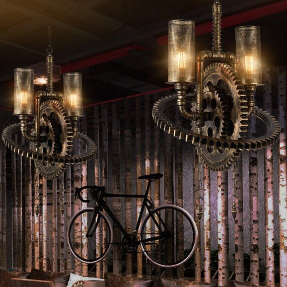 Vintage Industrial Iron Gear Chandelier — Silver Rust / 110V-120V For US/CA