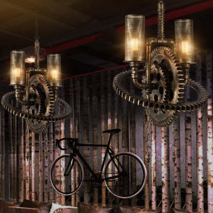 Vintage Industrial Iron Gear Chandelier — Silver Rust / 110V-120V For US/CA