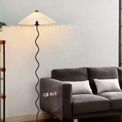 Vintage Pleated Fabric Floor Lamp — 3 Colors Changeable (Warm/Neutral/White) / Green / 110V-120V For US/CA