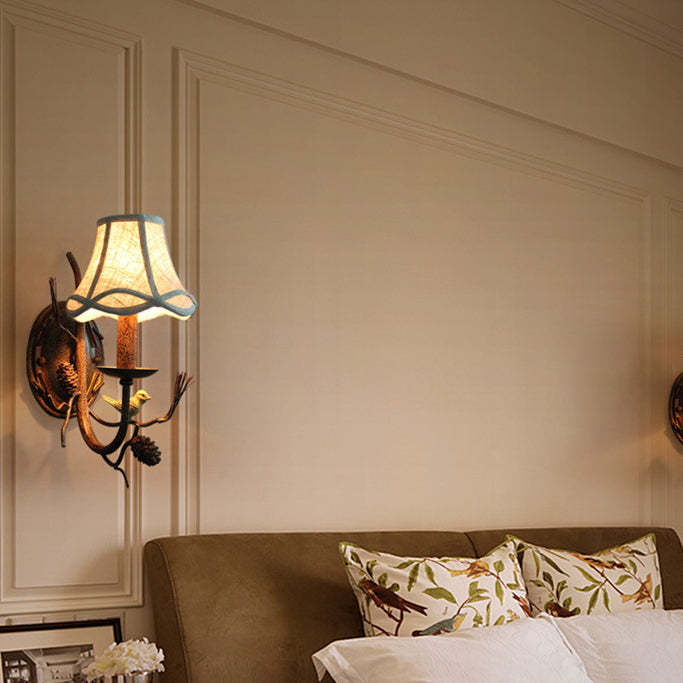 Vintage Fabric Bird Pinecone Resin Sconce