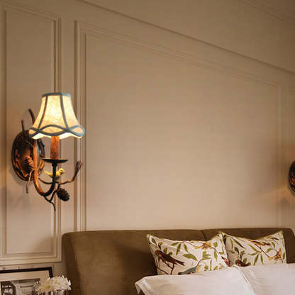 Vintage Fabric Bird Pinecone Resin Sconce